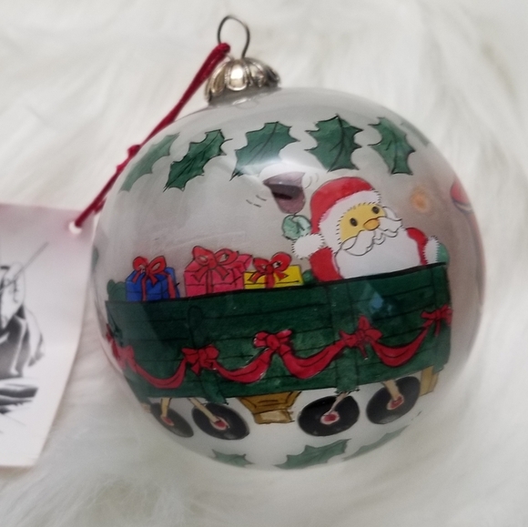 VINTAGE 1996 Reverse Painting Christmas Ornament in Box By Chase Christmas Train - Picture 1 of 8
